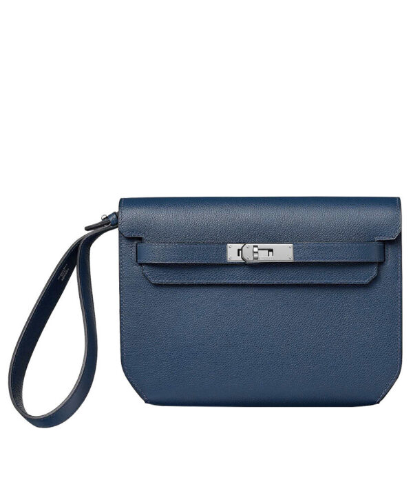 Hermes Kelly Depeches 25 Pouch Dark Blue