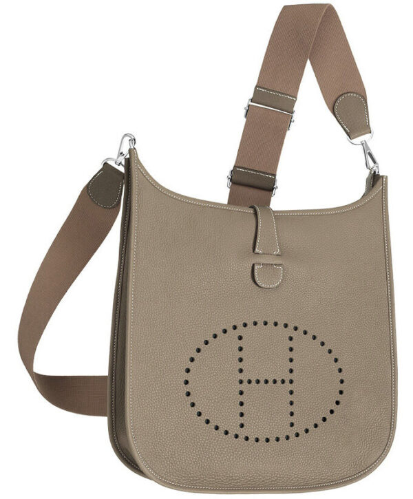 Hermes Tan Evelyne Shoulder Togo III PM Bag Gray