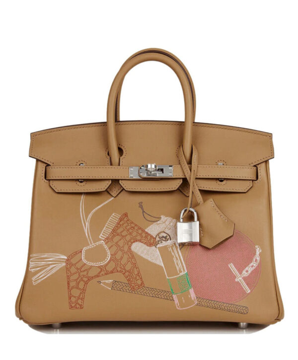 Hermes Birkin 25 In & Out Biscuit Swift Palladium Hardware Coffee