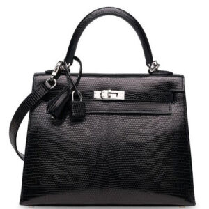 Hermes Kelly Lizard 25 Bag Black