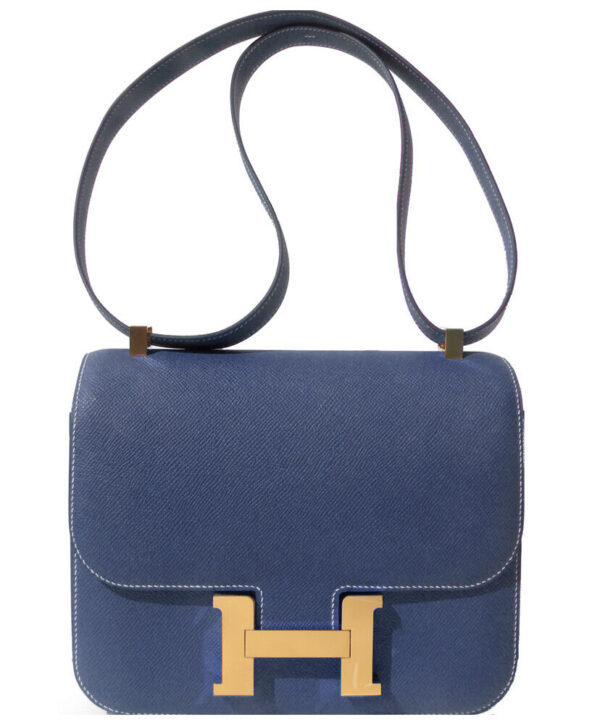 Hermes Epsom Constance 24cm Palladium Hardware Dark Blue