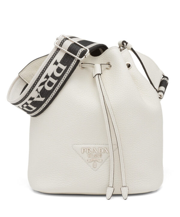 Prada Leather Bucket Bag 1BE060 Cream