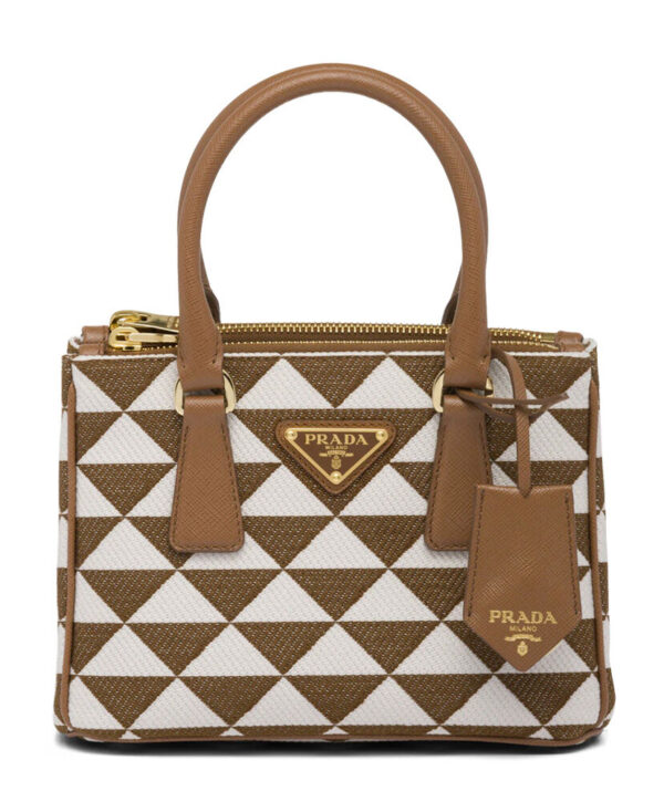 Prada Galleria Embroidered Jacquard Fabric Micro-bag Coffee