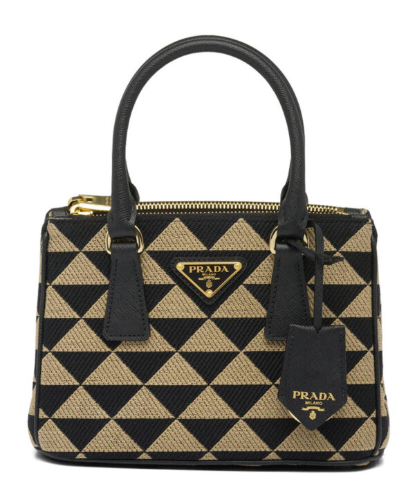 Prada Galleria Embroidered Jacquard Fabric Micro-bag Black