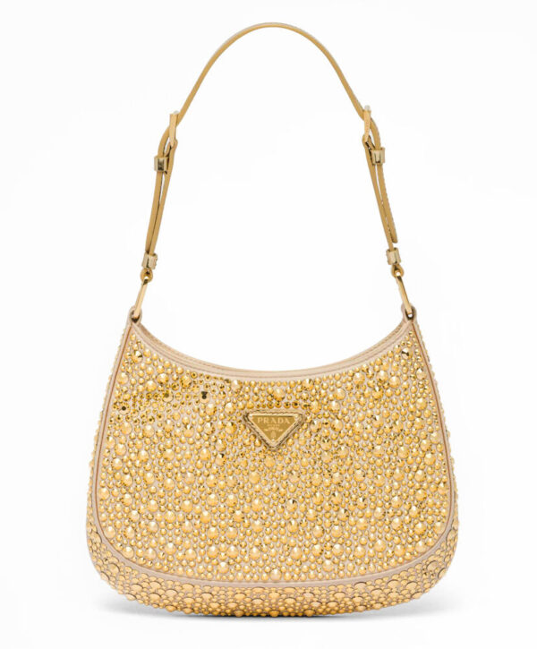 Prada Cleo Satin Bag With Crystals 1BC169 Golden