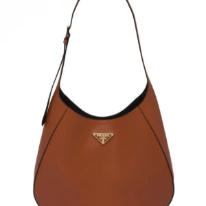 Prada Large Leather Shoulder Bag With Topstitching 1BC181 Coffee