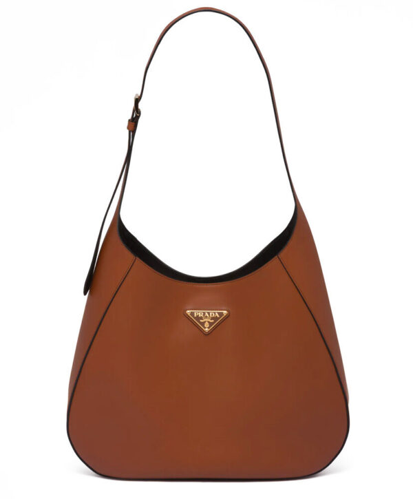 Prada Large Leather Shoulder Bag With Topstitching 1BC181 Coffee