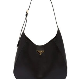 Prada Large Leather Shoulder Bag With Topstitching 1BC181 Black