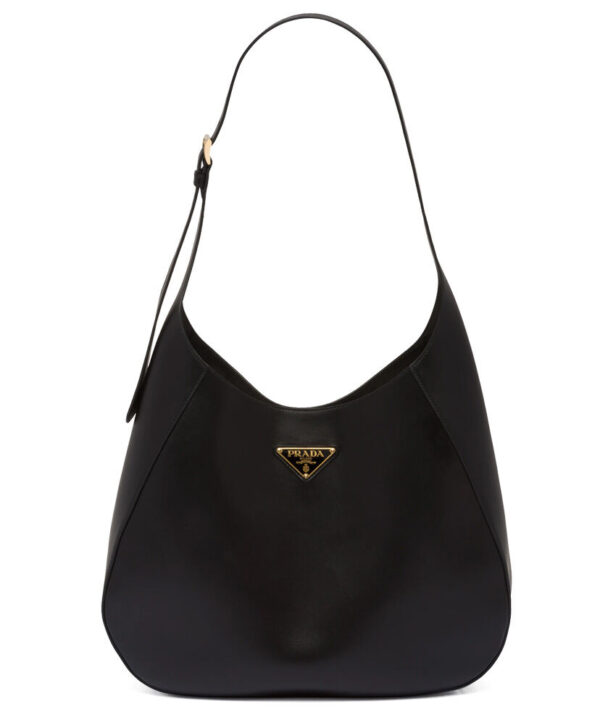 Prada Large Leather Shoulder Bag With Topstitching 1BC181 Black