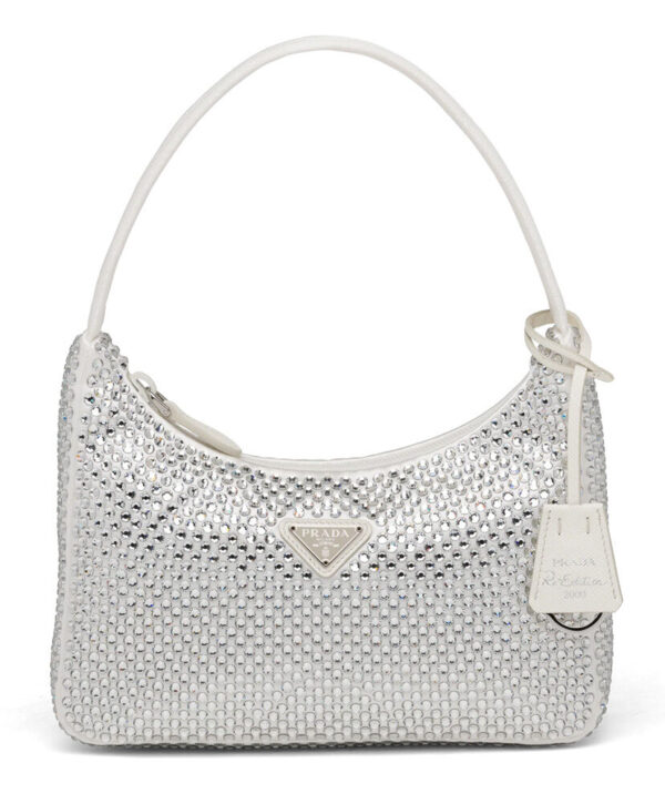 Prada Satin Mini-Bag With Artificial Crystals 1NE515 White