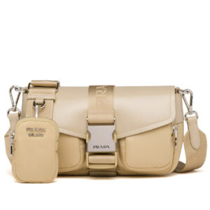 Prada Pocket Nylon And Brushed Leather Bag 1BA896 Apricot