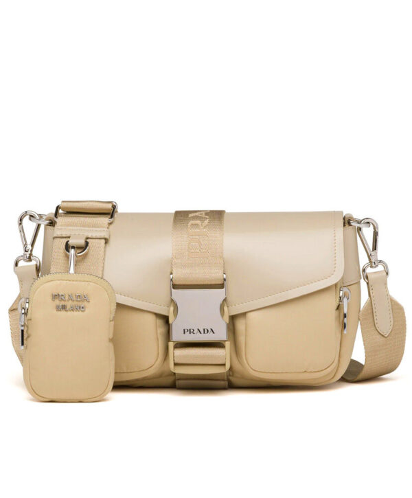 Prada Pocket Nylon And Brushed Leather Bag 1BA896 Apricot