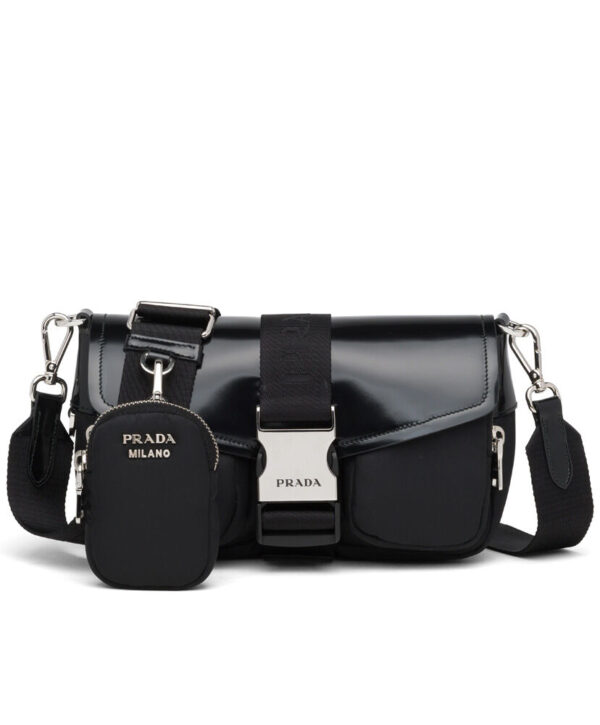 Prada Pocket Nylon And Brushed Leather Bag 1BA896 Black