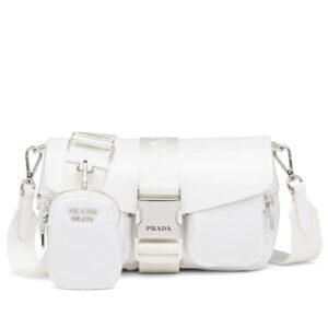 Prada Pocket Nylon And Brushed Leather Bag 1BA896 Cream