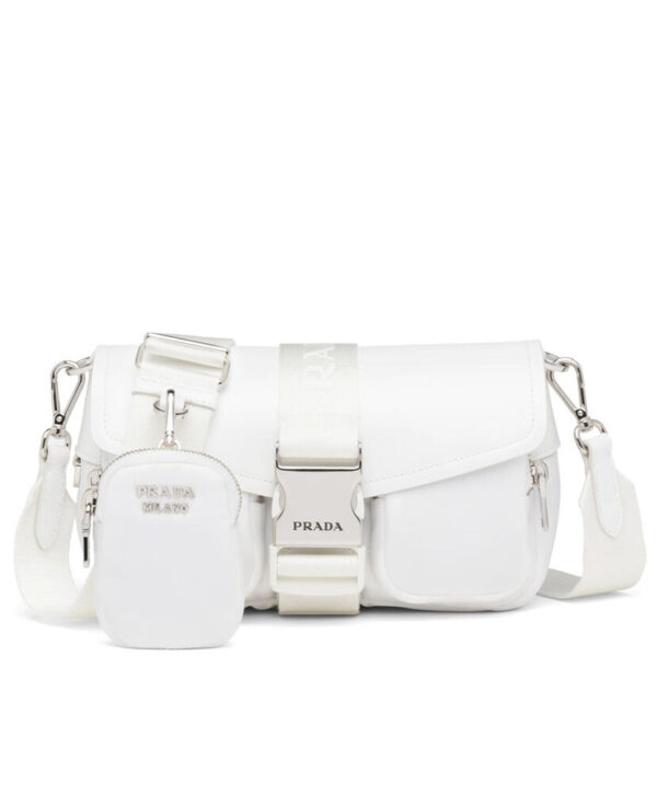 Prada Pocket Nylon And Brushed Leather Bag 1BA896 Cream