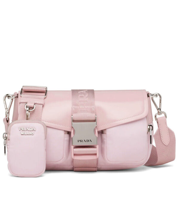 Prada Pocket Nylon And Brushed Leather Bag 1BA896 Pink