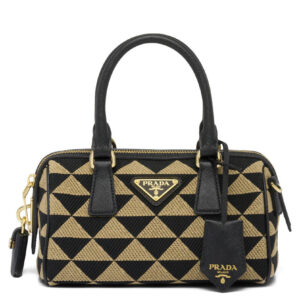 Prada Symbole Embroidered Jacquard Fabric Top-handle Bag Black