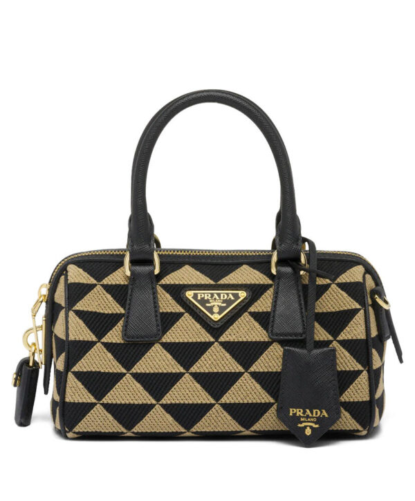 Prada Symbole Embroidered Jacquard Fabric Top-handle Bag Black