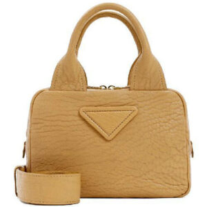 Prada Logo Pebble Leather Tote Bag 1BB0881 Apricot