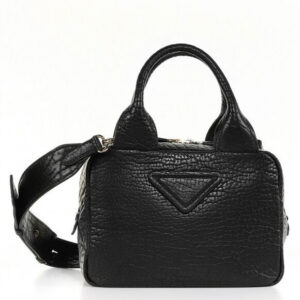 Prada Logo Pebble Leather Tote Bag 1BB0881 Black