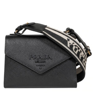 Prada Monochrome Saffiano And Leather Bag Black