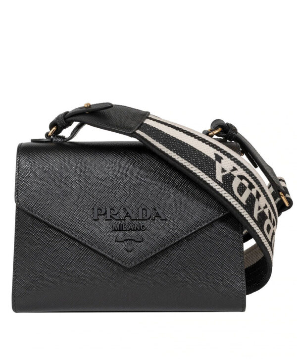 Prada Monochrome Saffiano And Leather Bag Black