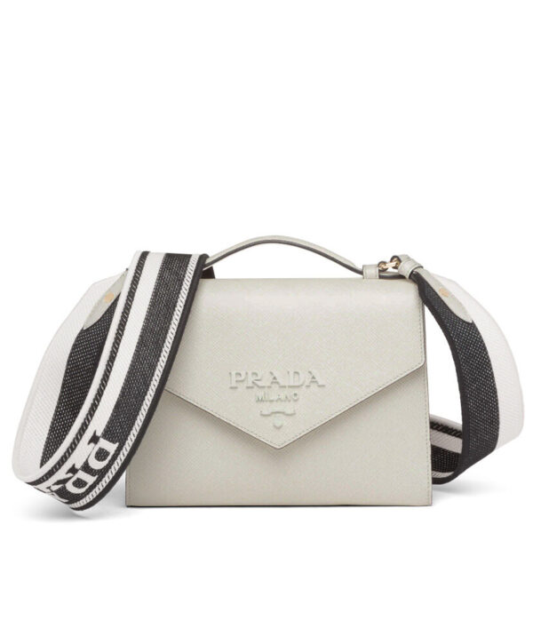 Prada Monochrome Saffiano And Leather Bag Cream