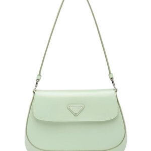 Prada Cleo brushed leather shoulder bag with flap 1BD311 Green