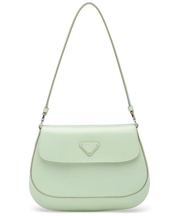 Prada Cleo brushed leather shoulder bag with flap 1BD311 Green