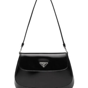 Prada Cleo brushed leather shoulder bag with flap 1BD311 Black