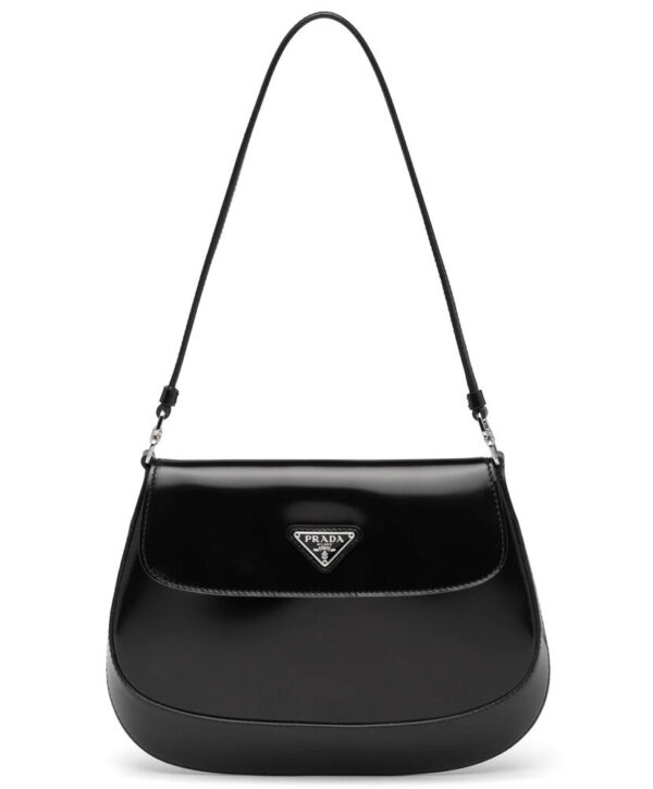 Prada Cleo brushed leather shoulder bag with flap 1BD311 Black