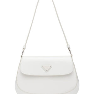 Prada Cleo brushed leather shoulder bag with flap 1BD311 White