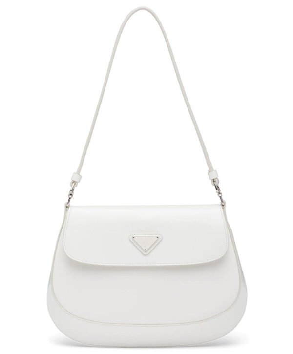 Prada Cleo brushed leather shoulder bag with flap 1BD311 White