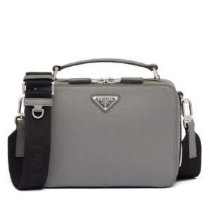 Prada Medium Prada Brique Saffiano Leather Bag 2VH069 Gray