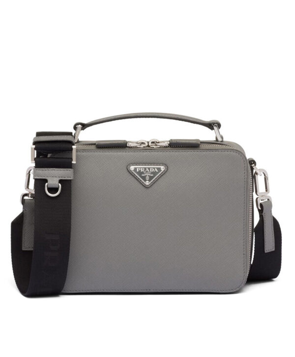 Prada Medium Prada Brique Saffiano Leather Bag 2VH069 Gray