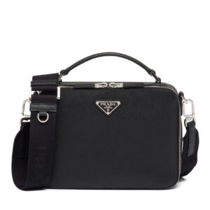 Prada Medium Prada Brique Saffiano Leather Bag 2VH069 Black