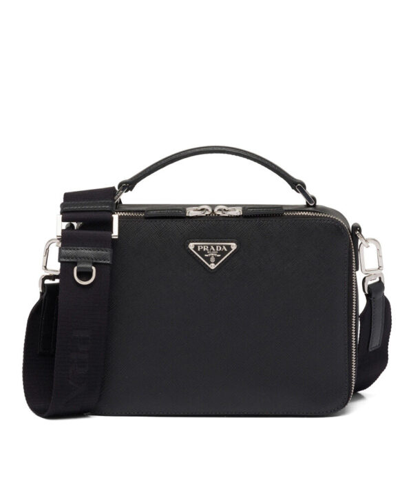 Prada Medium Prada Brique Saffiano Leather Bag 2VH069 Black