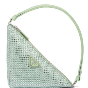 Prada Crystal-studded Satin Pouch 1NQ044 Green