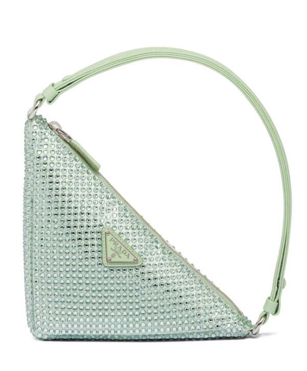 Prada Crystal-studded Satin Pouch 1NQ044 Green