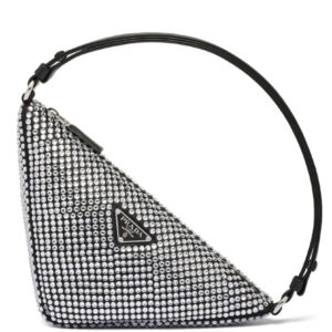 Prada Crystal-studded Satin Pouch 1NQ044 Black