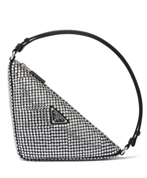 Prada Crystal-studded Satin Pouch 1NQ044 Black