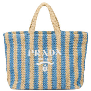 Prada Large Raffia Tote Bag Blue