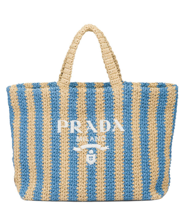 Prada Large Raffia Tote Bag Blue