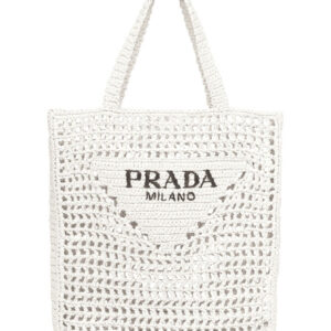 Prada Raffia Tote Bag 1BG393 Cream