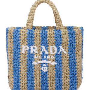 Prada Small Raffia Tote Bag Blue