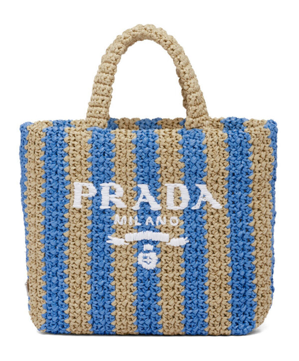 Prada Small Raffia Tote Bag Blue