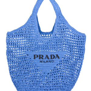 Prada Raffia Tote Bag Blue