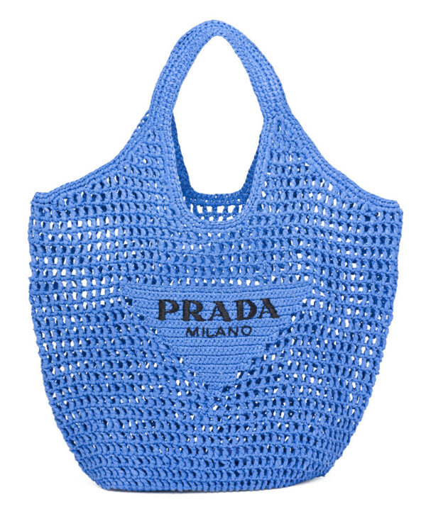 Prada Raffia Tote Bag Blue