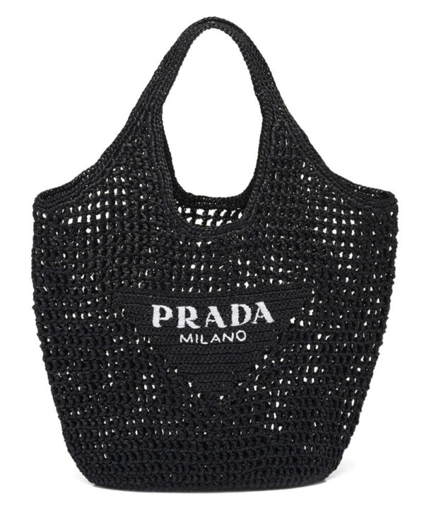 Prada Raffia Tote Bag Black