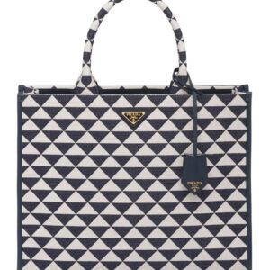 Prada Large Prada Symbole Jacquard Fabric Handbag Blue